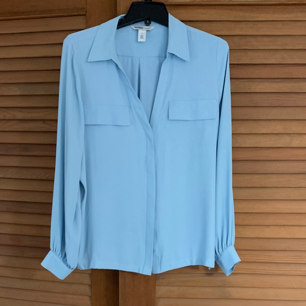 White House Black Market Women's Light Blue Blouse